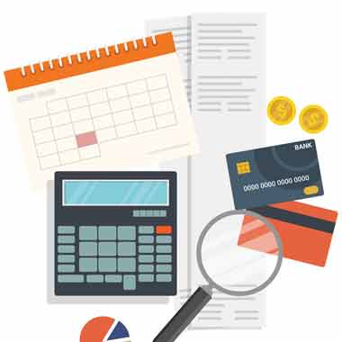Sketch of paperwork and calculator representing accounting for Colorado interior designers