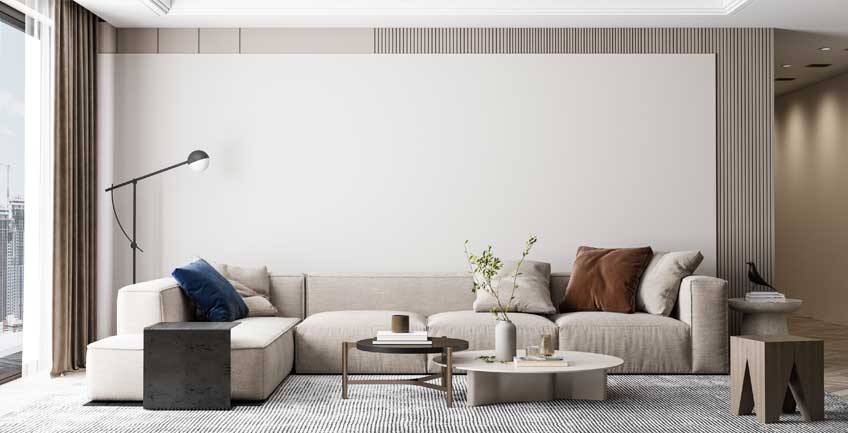 Modern living room in Denver with custom drapery and professional fabric estimation