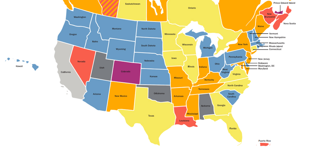 map of interior design license requirements by state